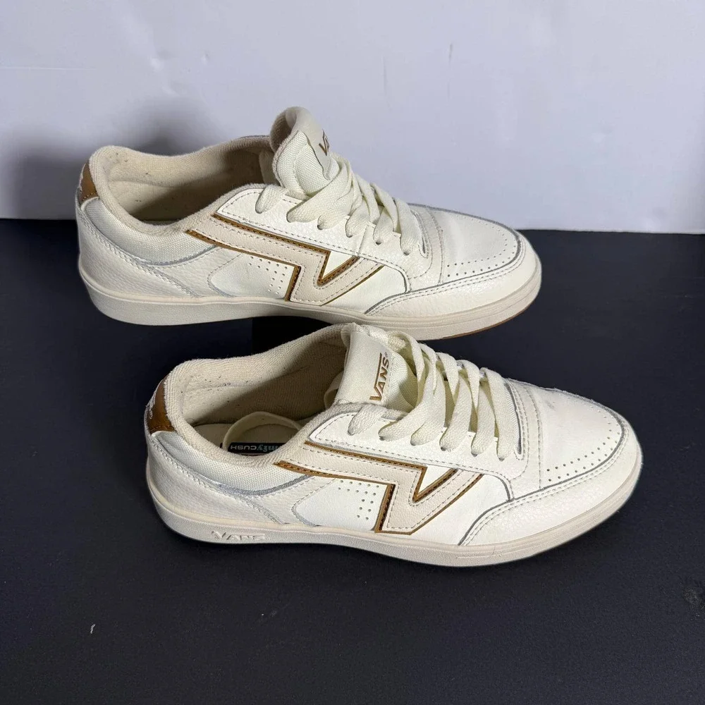 Vans Lowland CC ComfyCush‎ Marshmallow Tan Leather Skate Shoes Mens 7 Women 8.5